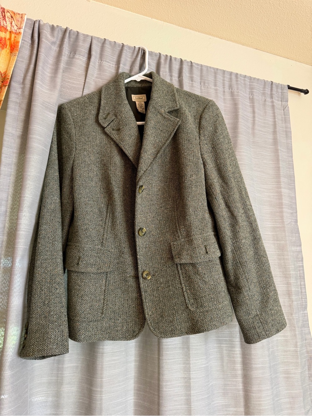 L.L. Bean Women's Herringbone Pea Coat Jacket - Grey Green
